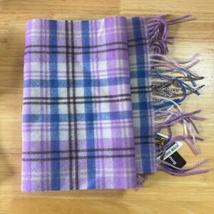 Merinosnug Merino Wool Scarf Purple‎ Blue Plaid Fringe Made in Australia NWT